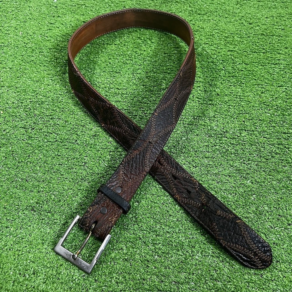 Vintage Justin Western Belt SZ 34 Rare Exotic Leather Shark‎ Brown USA Made